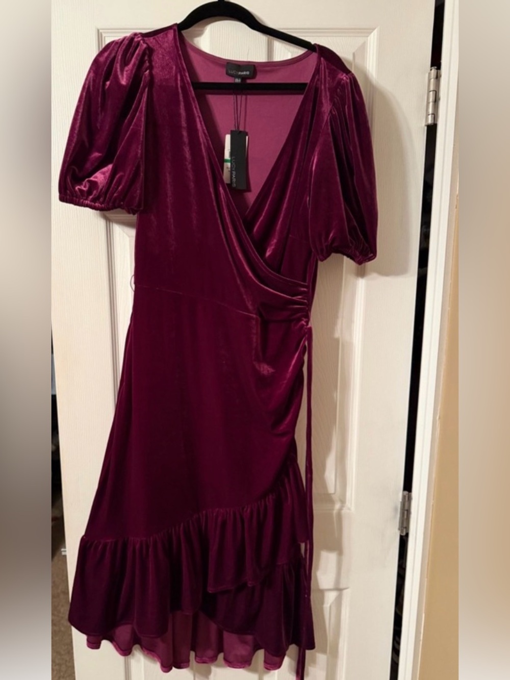 NWT‼️Lucy Paris
Velvet Faux-Wrap Dress (eggplant)